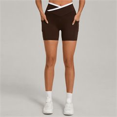 AYM038596 Quick Dry Yoga Shorts with Contrast Pockets and Cross Waistband Aoyema wholesale