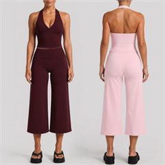 AYM039357 V-Neck Backless Halter Yoga Top and Mid-Length Pants Set Aoyema wholesale