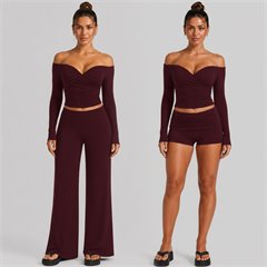 AYM038914 Quick Dry V-Neck Off-Shoulder Long Sleeve Top Yoga Set Aoyema wholesale