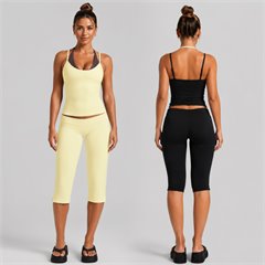 AYM038907 Color-Block Backless Halter Yoga Top and Low-Rise Quick Dry Yoga Pants Set Aoyema wholesale