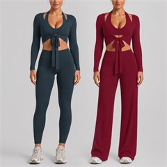AYM038903 Ballet-Style Yoga Set with Backless Crop Top and Quick Dry Leggings Aoyema wholesale