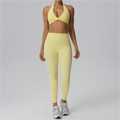 AYM040942 Naked Feel Yoga Set Deep V Halter Bra Butt-Lifting Leggings 2-Piece Aoyema wholesale