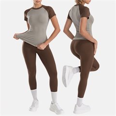 AYM039265 Color-Block Yoga Set Seamless Short-Sleeve Top and Leggings Aoyema wholesale