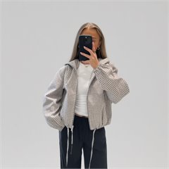 AYM044482 Casual Relaxed Hooded Jacket with Zip and Plaid Detail Aoyema wholesale