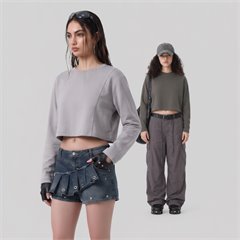 AYM043964 RS Women's Clothing | Cross-border BOXY washed distressed Kanhasu patchwork cut American street style hot girl round neck sweatshi