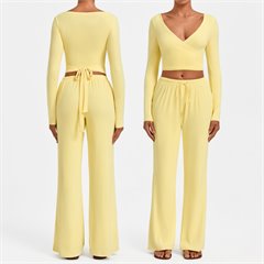 AYM043655 Long-Sleeve Yoga Cover-Up Set with Tie Details Aoyema wholesale