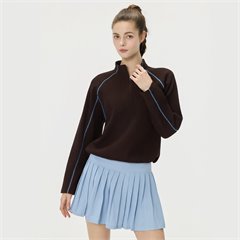 AYM044373 Contrast-Color Half-Zip Mock Neck Relaxed Sweatshirt Waffle-Knit Long Sleeve Tee Aoyema wholesale