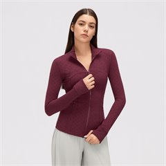 AYM043944 Polka Dot Stand-Up Collar Yoga Jacket with Zipper Long Sleeve Aoyema wholesale