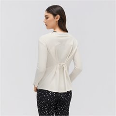 AYM044286 Off-Shoulder Long Sleeve Yoga Top with Back Waist Tie Aoyema wholesale