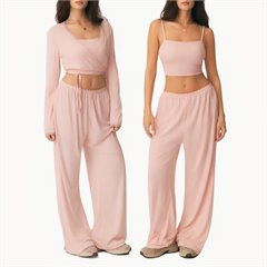 AYM044362 Yoga 3-Piece Set Tank Top Cover-Up Wide-Leg Pants Aoyema wholesale