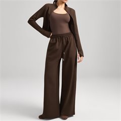 AYM043925 Warm Fleece Set with Stand-Up Collar Top and High-Waist Wide-Leg Pants 2-Piece Aoyema wholesale