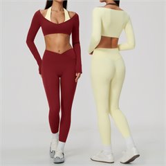 AYM044591 Fleece Neck-Hanging Workout Top Butt-Lifting Tummy-Control Set Aoyema wholesale