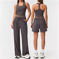 AYM044359 High-Waist Wide-Leg Pants and Breathable Tank Top Yoga Set Aoyema wholesale