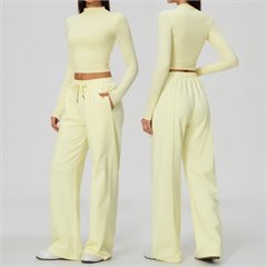 AYM044258 High-Neck Cropped Long-Sleeve Wide-Leg Warm Yoga Pants Set Aoyema wholesale