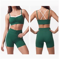 AYM044461 Color-Block Yoga Set Butt-Lifting Shorts and Sports Bra Seamless Top Aoyema wholesale