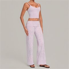 AYM044511 Vintage Print Yoga Set Tight Fold-Over Waist High-Elastic 2-Piece Aoyema wholesale