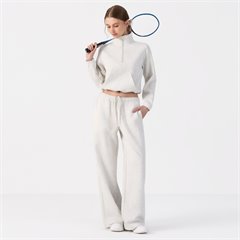 AYM044495 Cloud-Layer Loose Casual 2-Piece Set Short Crewneck Sweatshirt and Flowy Wide-Leg Pants Aoyema wholesale