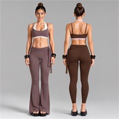 AYM044624 Color-Block Yoga Set Cropped Tank Top with Back-Tie Waistband and Quick Dry Leggings Aoyema wholesale